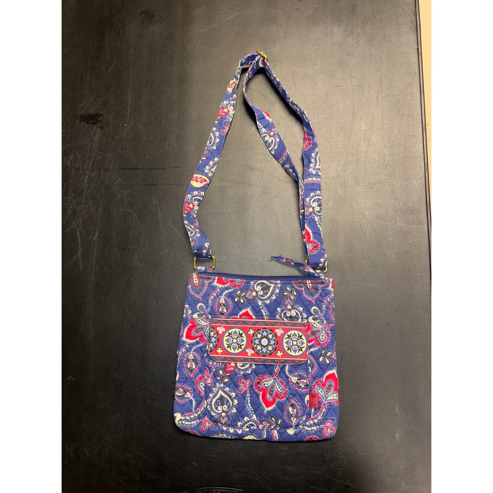Maggie B Blue Red Paisley Quilted Crossbody Bag Adjustable Strap Slim Purse
